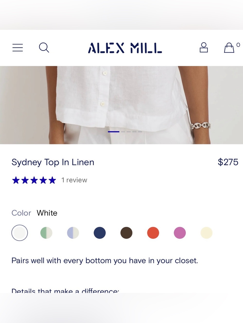 New! ALEX MILL • Sydney Linen Top in White - Picture 13 of 13